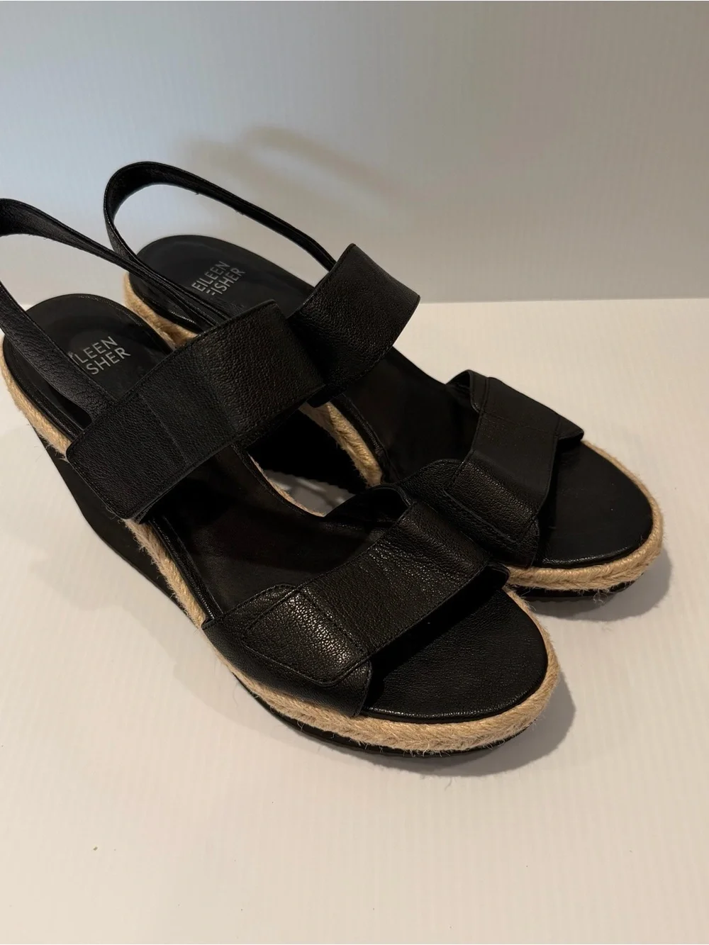 Eileen Fisher Women's Winnie Espadrille Wedge Sandal in Black Leather
